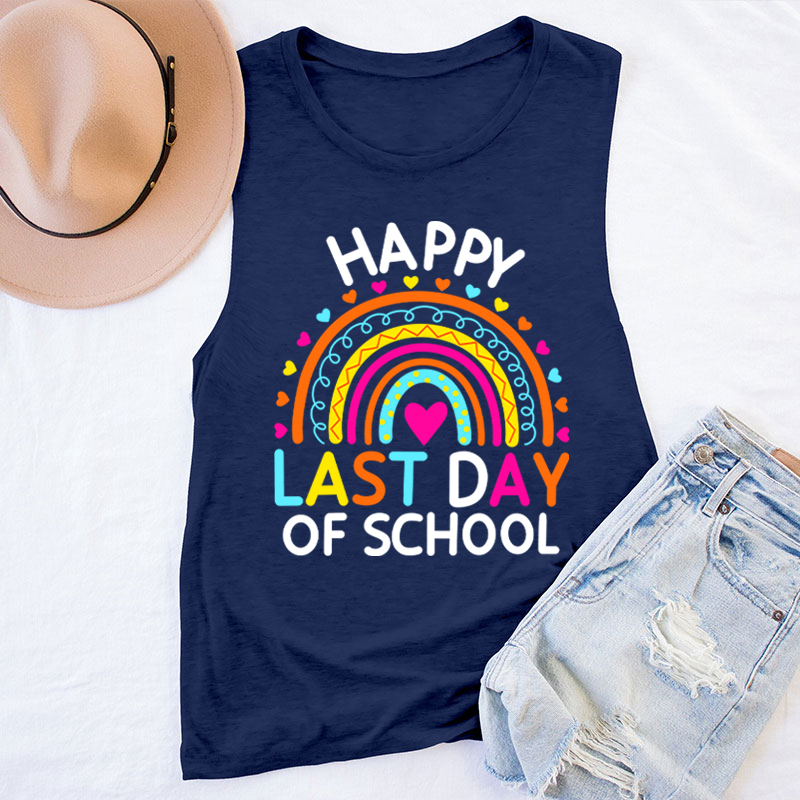 Happy Last Day of School Heart Rainbow Teacher Tank Top