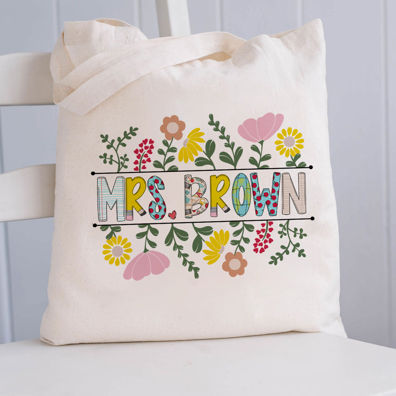 Personalized A Cluster Of Blooming Flowers Teacher Tote Bag