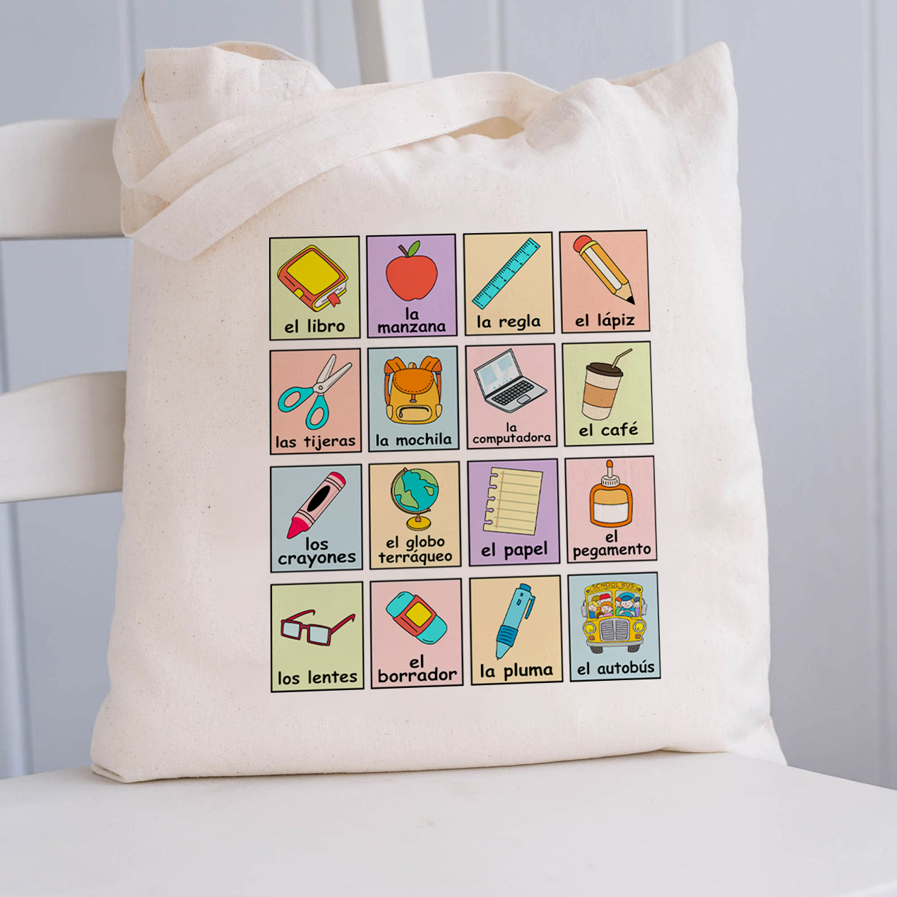 Spanish Picture Correspondence List Teacher Tote Bag