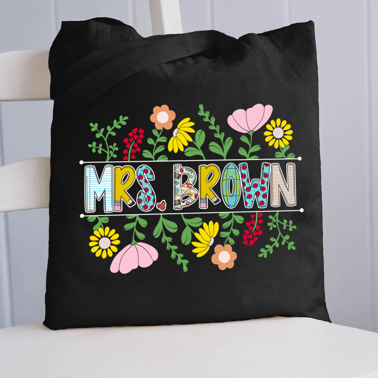 Personalized A Cluster Of Blooming Flowers Teacher Tote Bag