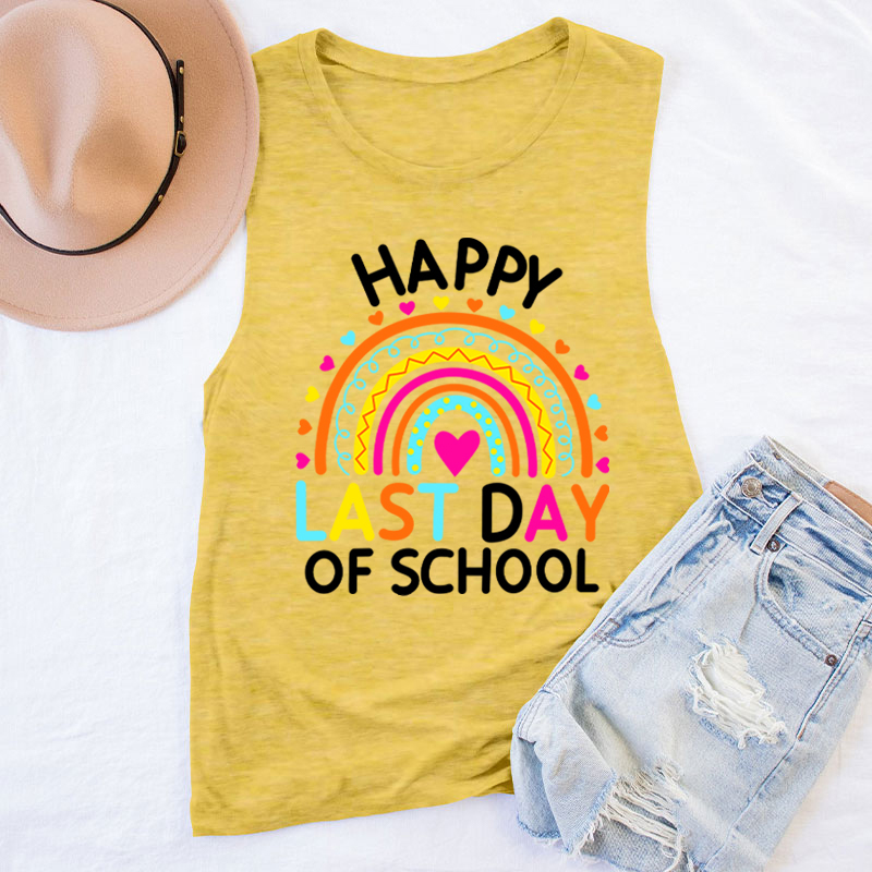 Happy Last Day of School Heart Rainbow Teacher Tank Top