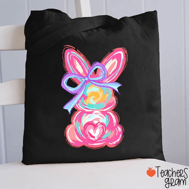 Colorful Bunny Happy Easter Teacher Tote Bag