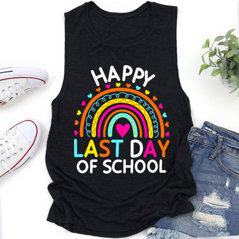 Happy Last Day of School Heart Rainbow Teacher Tank Top