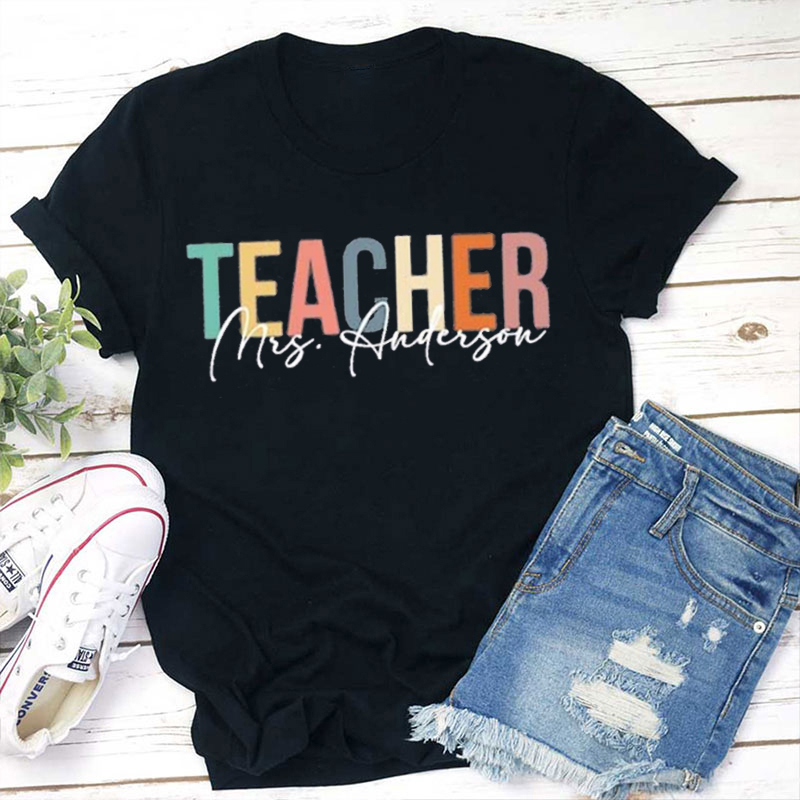 Personalized Retro Color Teacher Name Teacher T-Shirt