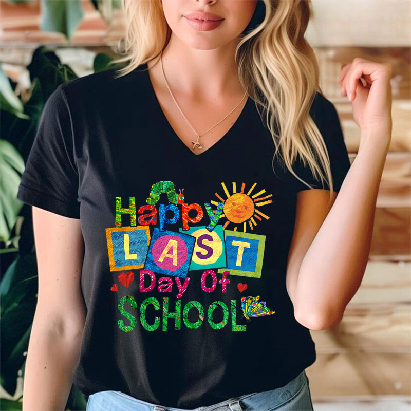 Summer Happy Last Day Of School Teacher Female V-Neck T-Shirt