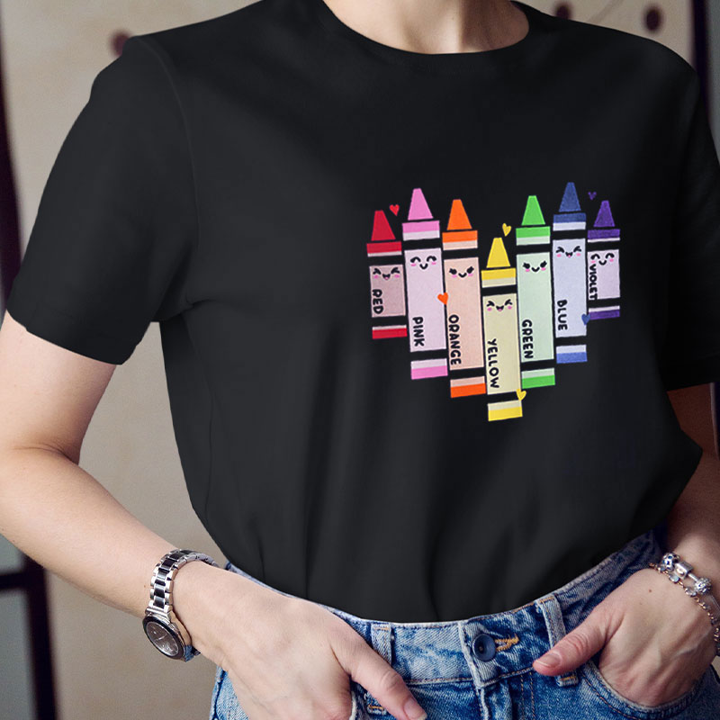Colorful Crayons Heart Teacher T-Shirt