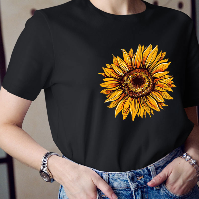 Flower Print Sunflower Teacher T-Shirt