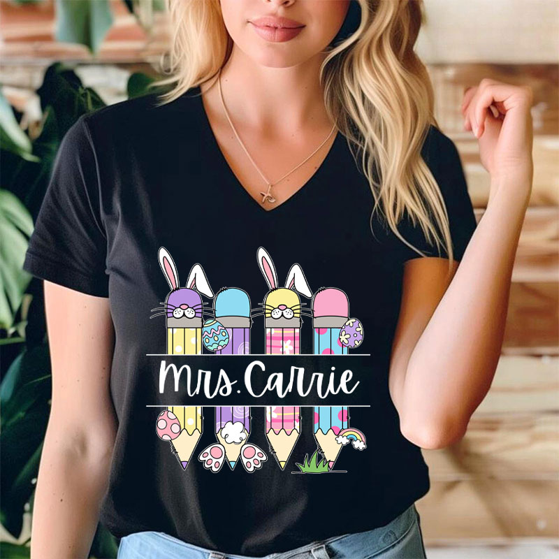 Personalized Easter Name Teacher Teacher Female V-Neck T-Shirt