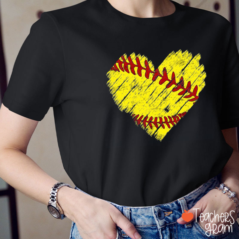 Softball Heart Teacher T-Shirt