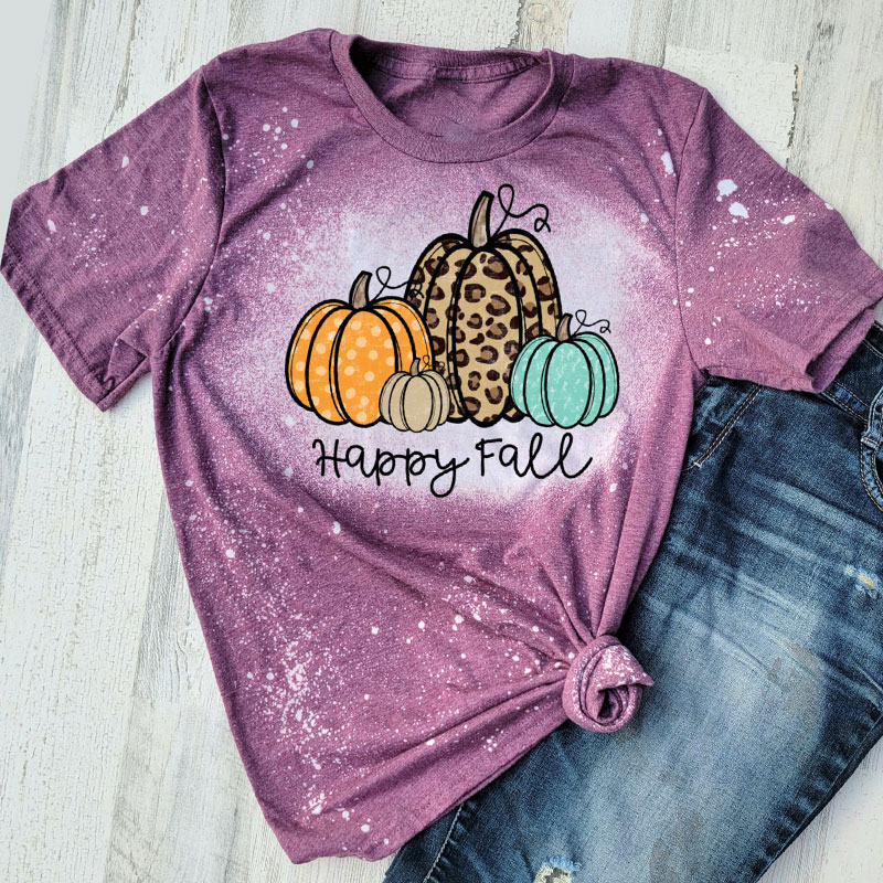 Fall Pumpkin Happy Fall Teacher Printed T-Shirt