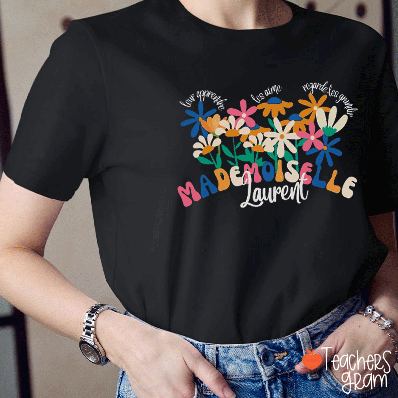 Personalized French Immersion Floral French Teacher T-Shirt