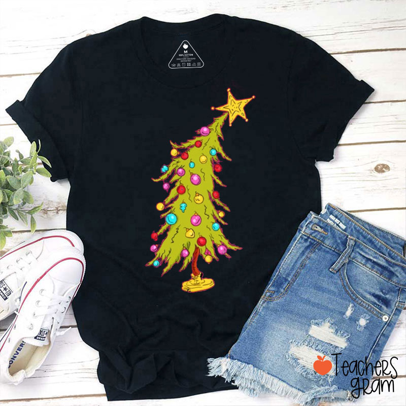 Christmas Tree With Colorful Lights Teacher T-Shirt