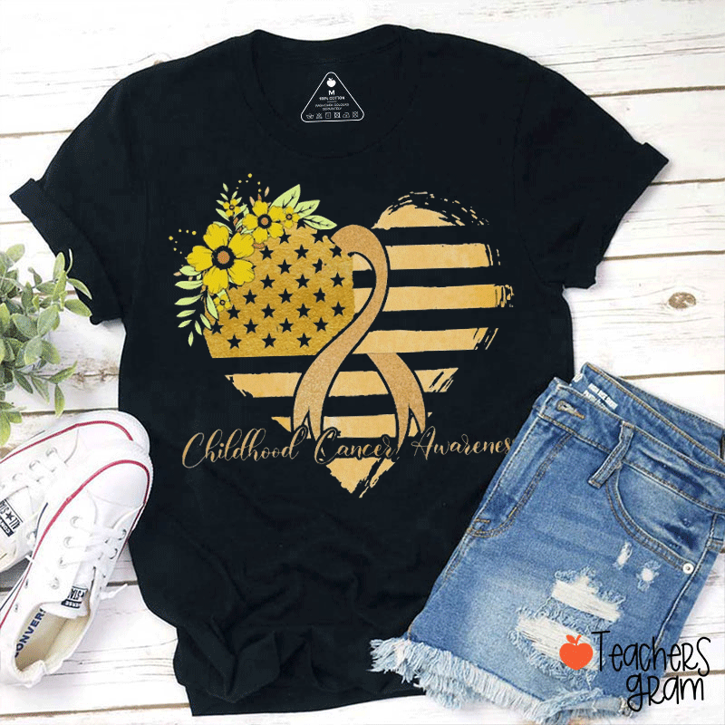 Love Heart Childhood Cancer Awareness Teacher T-Shirt