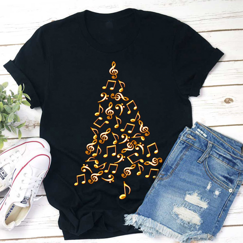Music Gold Notes Tree Christmas Teacher T-Shirt