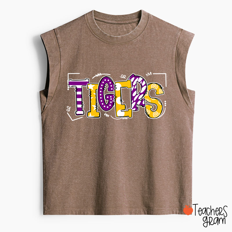 Personalized Mascot Cute Fonts Game Day Teacher Washed Tank Top