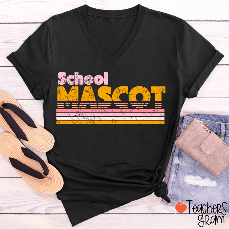 Personalized Mascot And School Name Contrast Color Line Design Teacher Female V-Neck T-Shirt