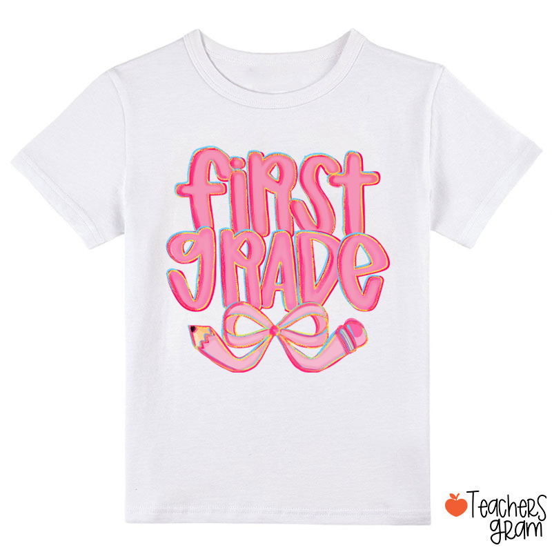 ersonalized Grade Pencil Bow Cute Pink Fonts Class T-Shirt