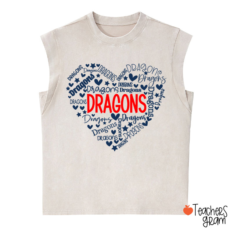 Personalized Mascot Heart Teacher Washed Tank Top