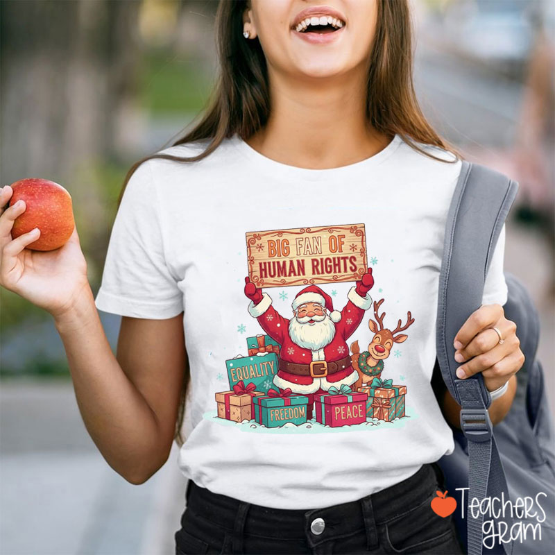 Big Fan Of Human Rights Cute Santa Teacher T-Shirt