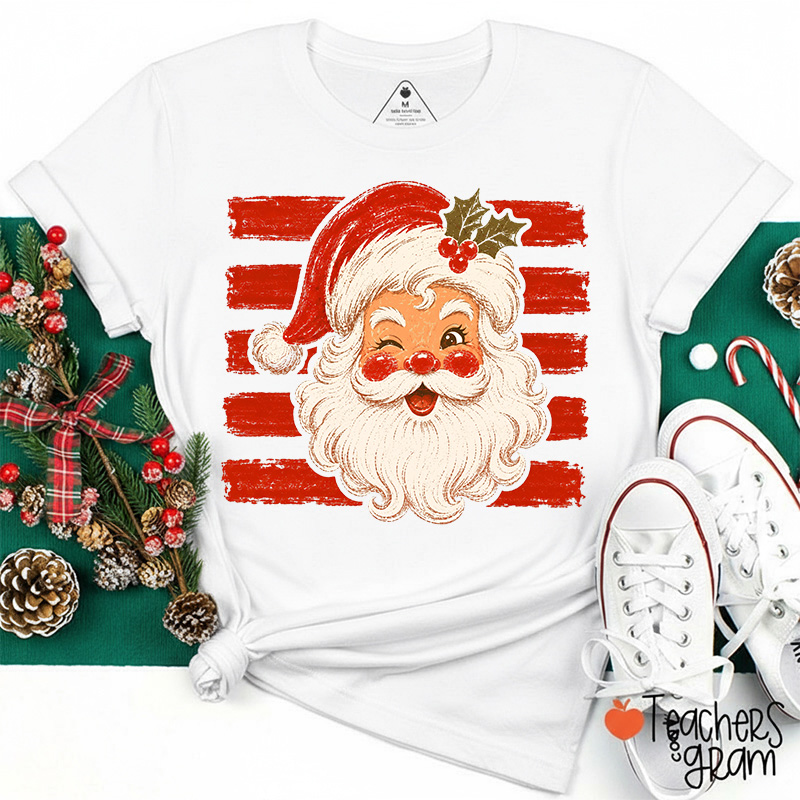 Retro Style Brushstroke Santa Claus Teacher T-Shirt