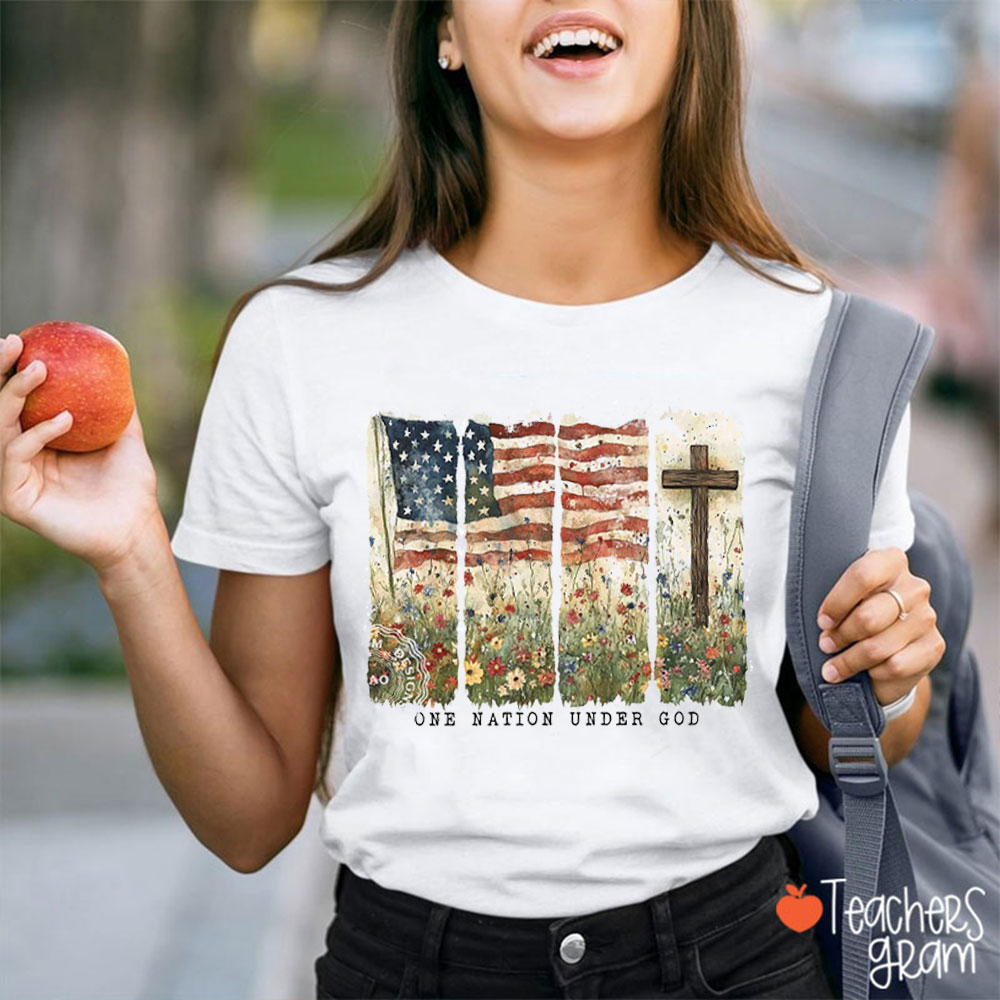 One Nation Under God American Flag Teacher T-Shirt