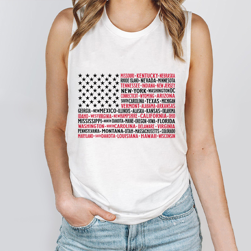 Vintage American Flag 4th Of July Teacher Tank Top