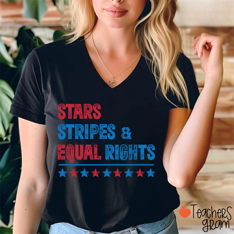 Stars Stripes And Equal Rights Teacher Female V-Neck T-Shirt