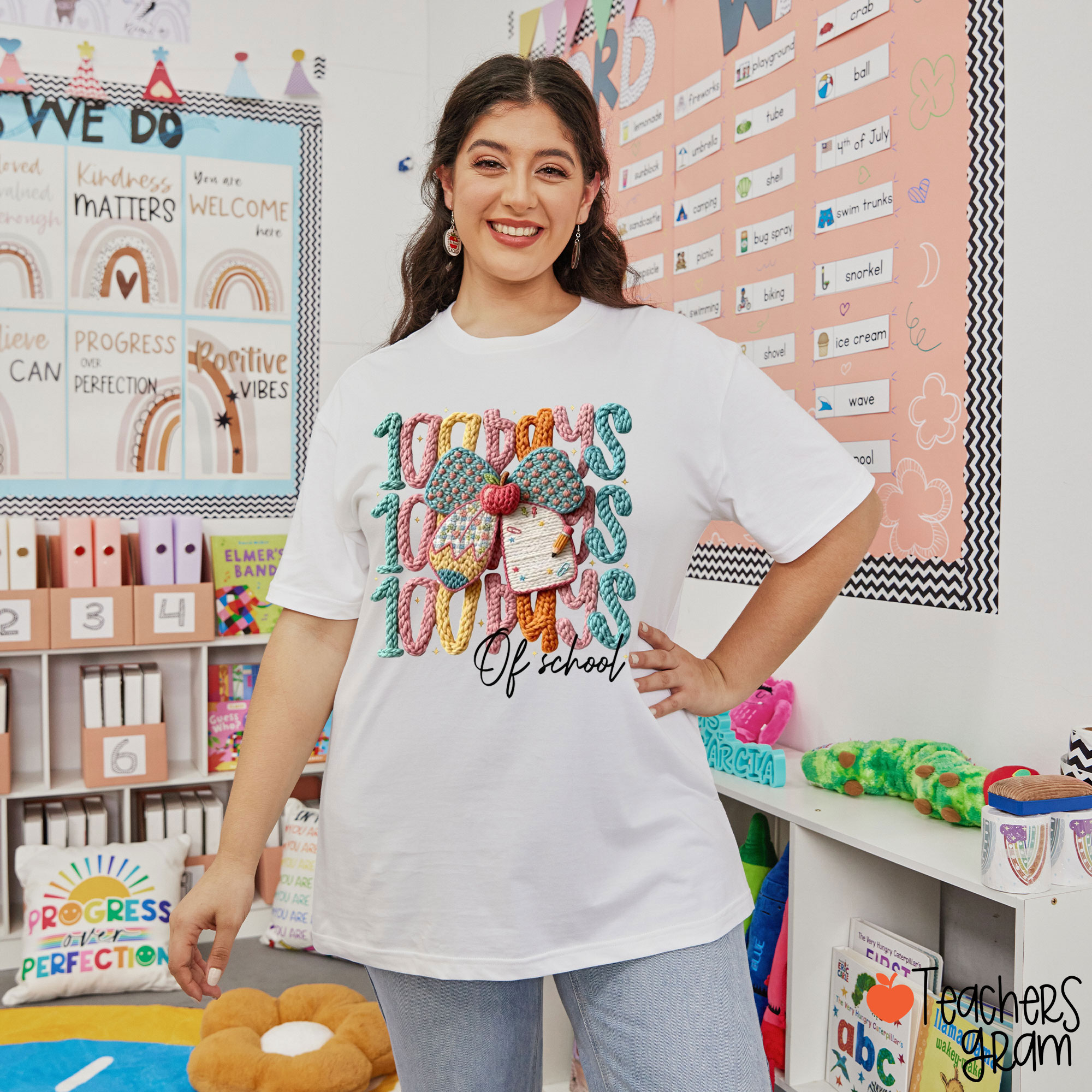 Faux Yarn 100 Days Of School Teacher T-Shirt