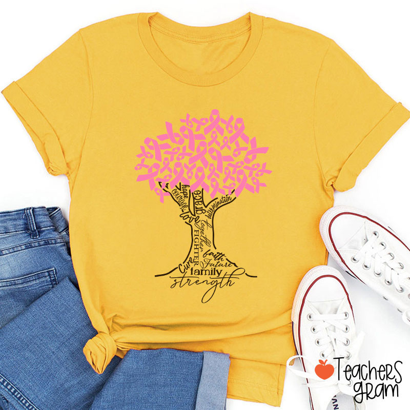 Pink Ribbon Tree Breast Cancer Teacher T-Shirt