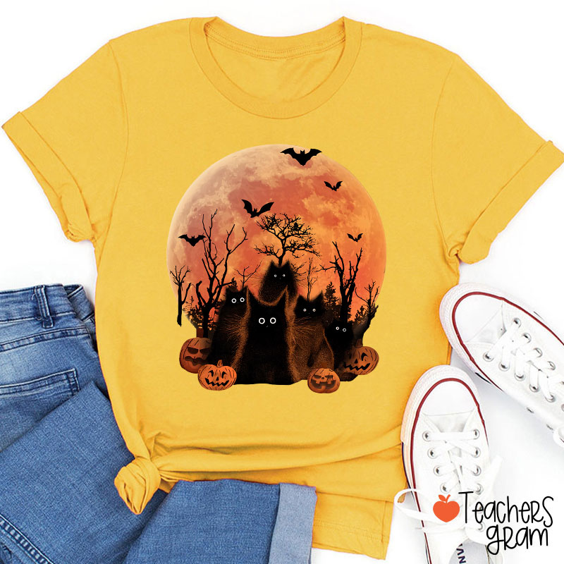 Black Cat Halloween Teacher T-Shirt