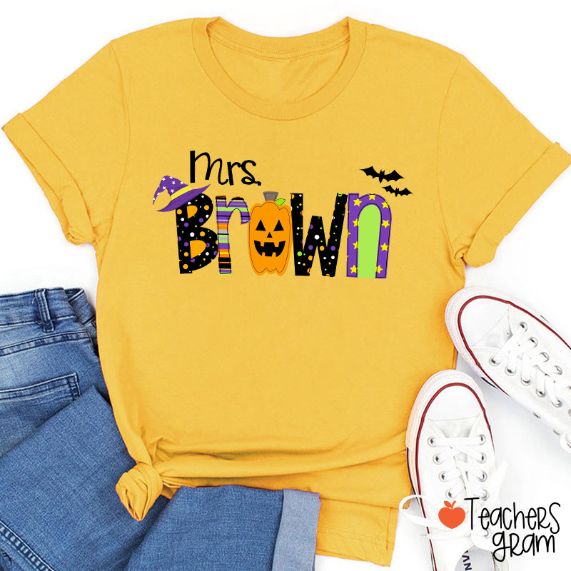 Personalized Name Pumpkin Halloween Teacher T-Shirt
