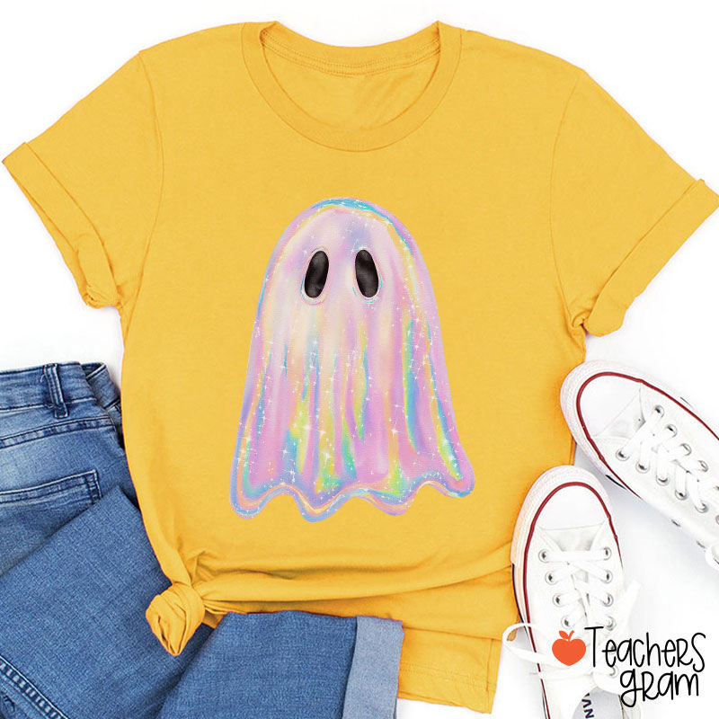 Halloween Shiny Ghost Teacher T-Shirt