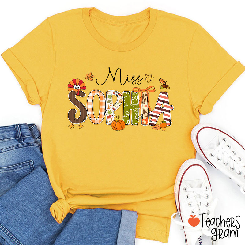 Personalized Name Turkey Season Teacher T-Shirt