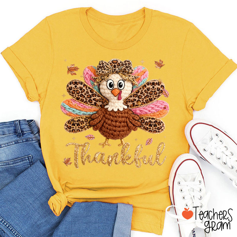 Faux Yarn One Thankful Turkey Teacher T-Shirt