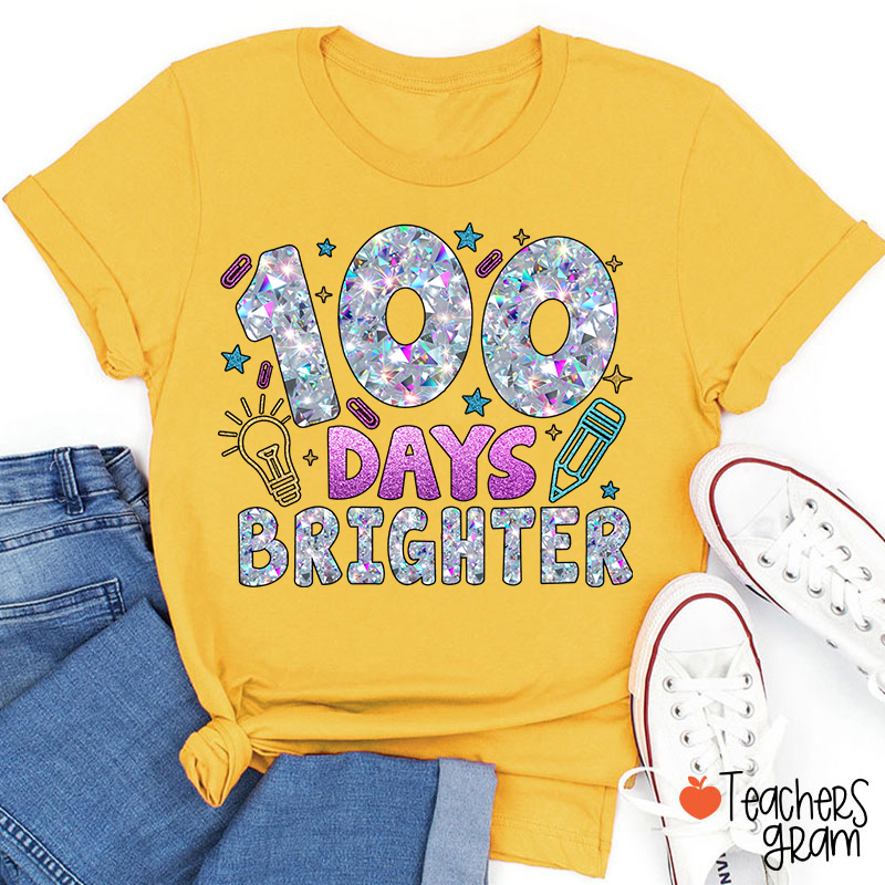 Glitter 100 Days Brighter Teacher T-Shirt