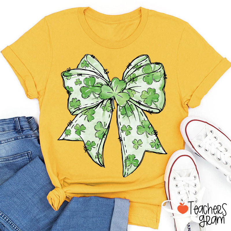 Coquette Shamrock Bow St Patrick's Teacher T-Shirt