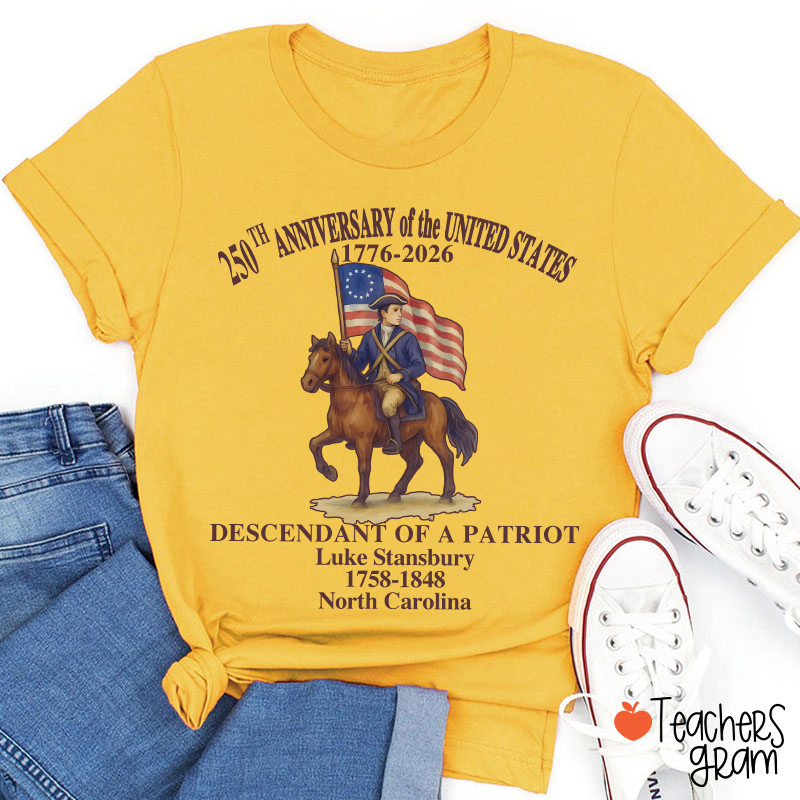 Personalized Patriotic Semiquincentennial Teacher T-Shirt