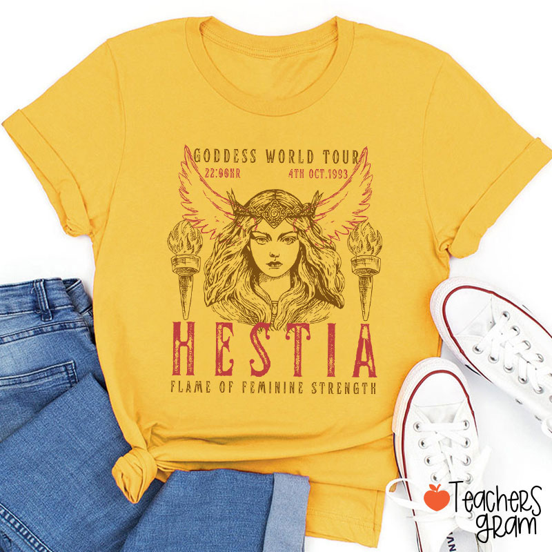 Hestia Flame Of Feminine Strength Teacher T-Shirt