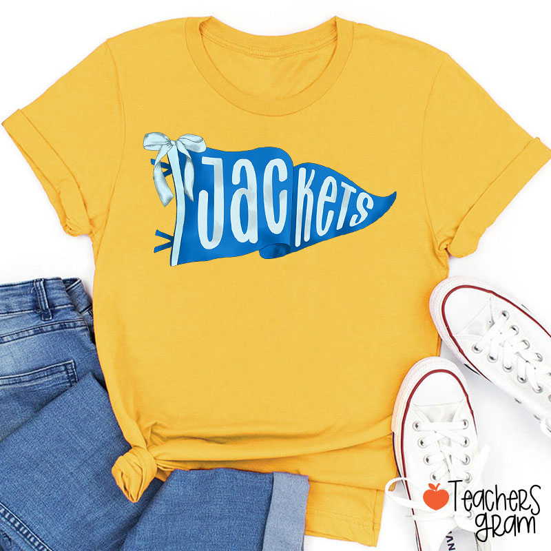 Personalized Mascot Pennant Bow Teacher T-Shirt