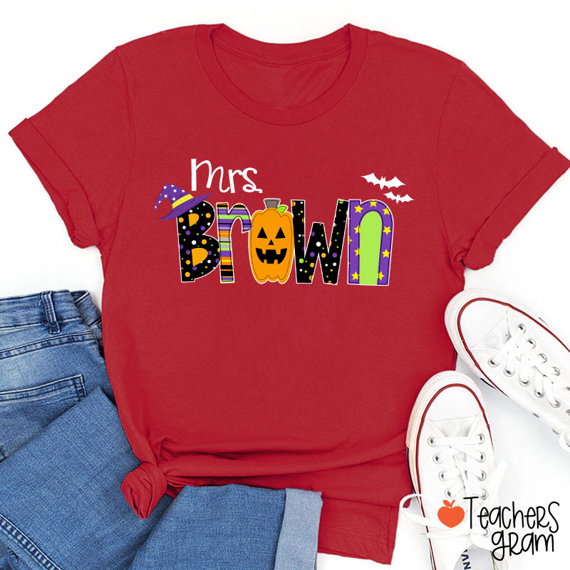 Personalized Name Pumpkin Halloween Teacher T-Shirt