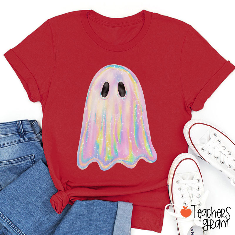 Halloween Shiny Ghost Teacher T-Shirt
