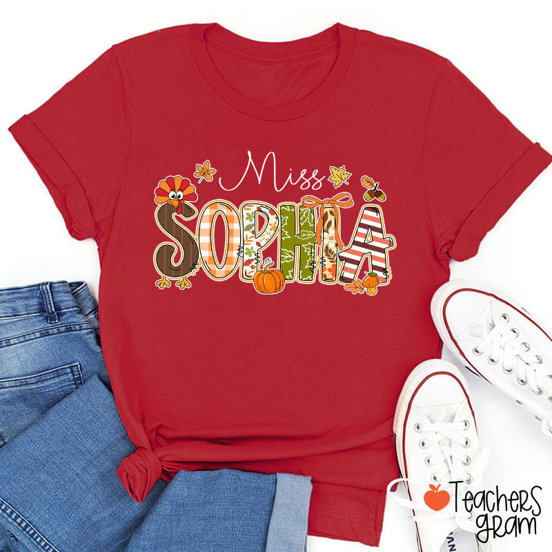 Personalized Name Turkey Season Teacher T-Shirt
