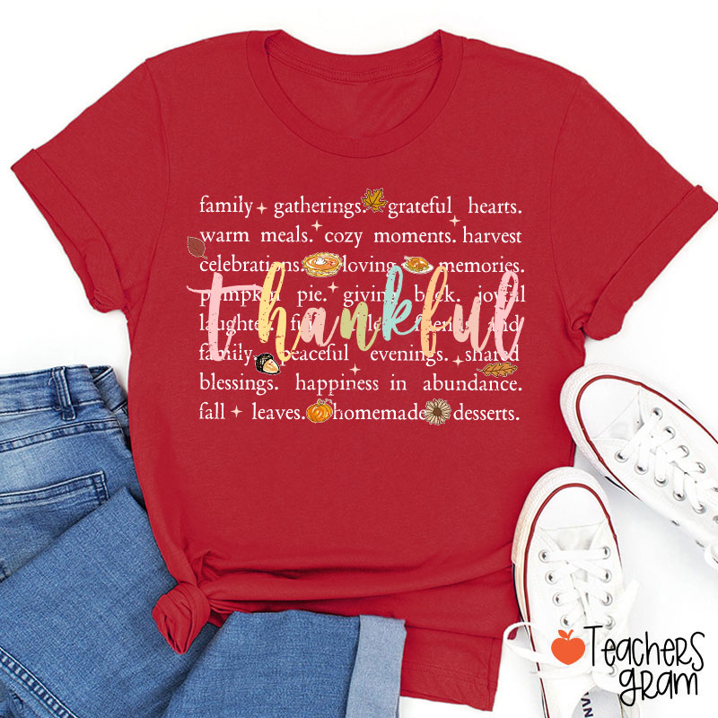 Fall Leaves Cozy And Happiness In Thanksgiving Teacher T-Shirt