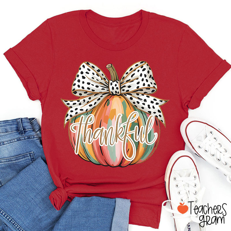 Colorful Coquette Fall Pumpkin Teacher T-Shirt