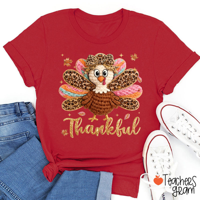 Faux Yarn One Thankful Turkey Teacher T-Shirt