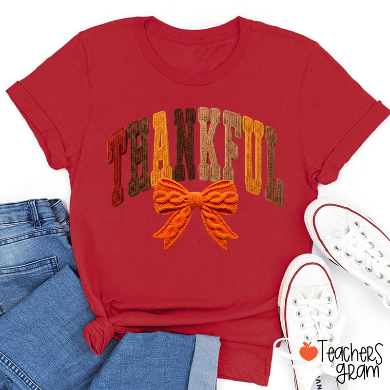 Faux Yarn Preppy Thankful Teacher T-Shirt