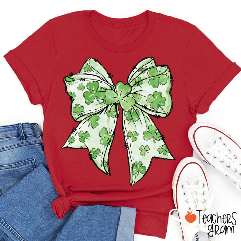 Coquette Shamrock Bow St Patrick's Teacher T-Shirt