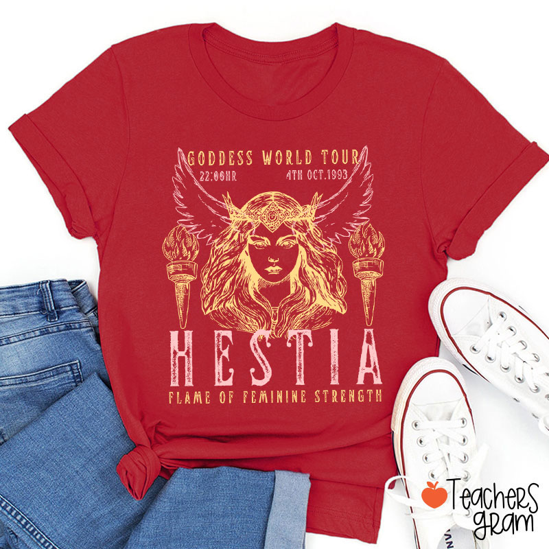 Hestia Flame Of Feminine Strength Teacher T-Shirt