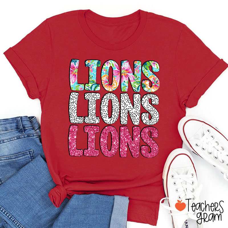 Personalized Mascot Flower Dot Pink Glitter Teacher T-Shirt