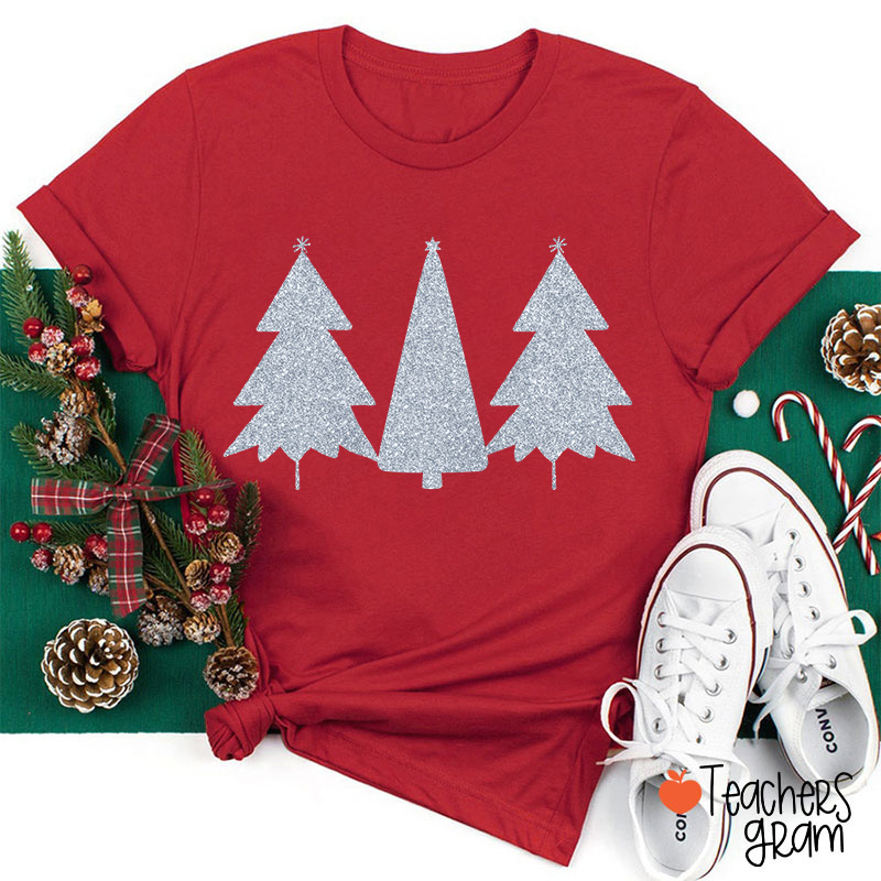 Personalized Color Minimal Glitter Christmas Tree Simple Teacher T-Shirt